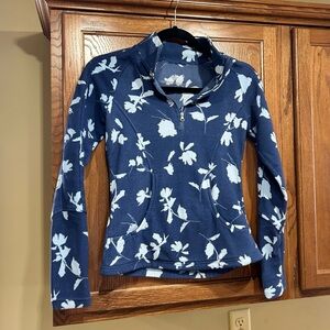 Obermeyer Sienna Fleece Zip Up in Blue and White Floral Pattern